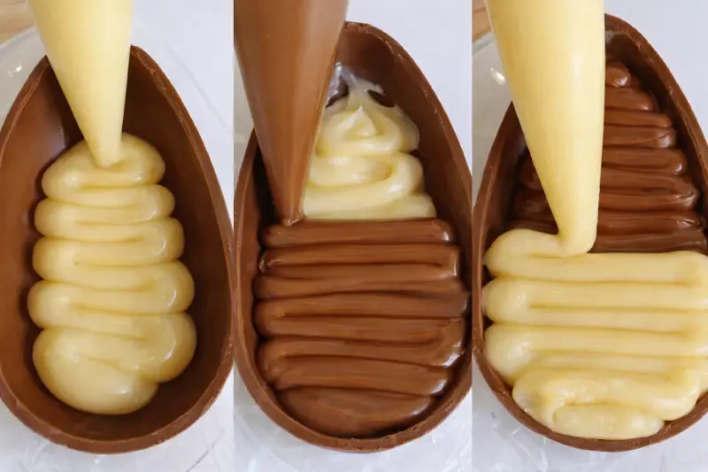 Montagem do ovo de colher leite Ninho com Nutella