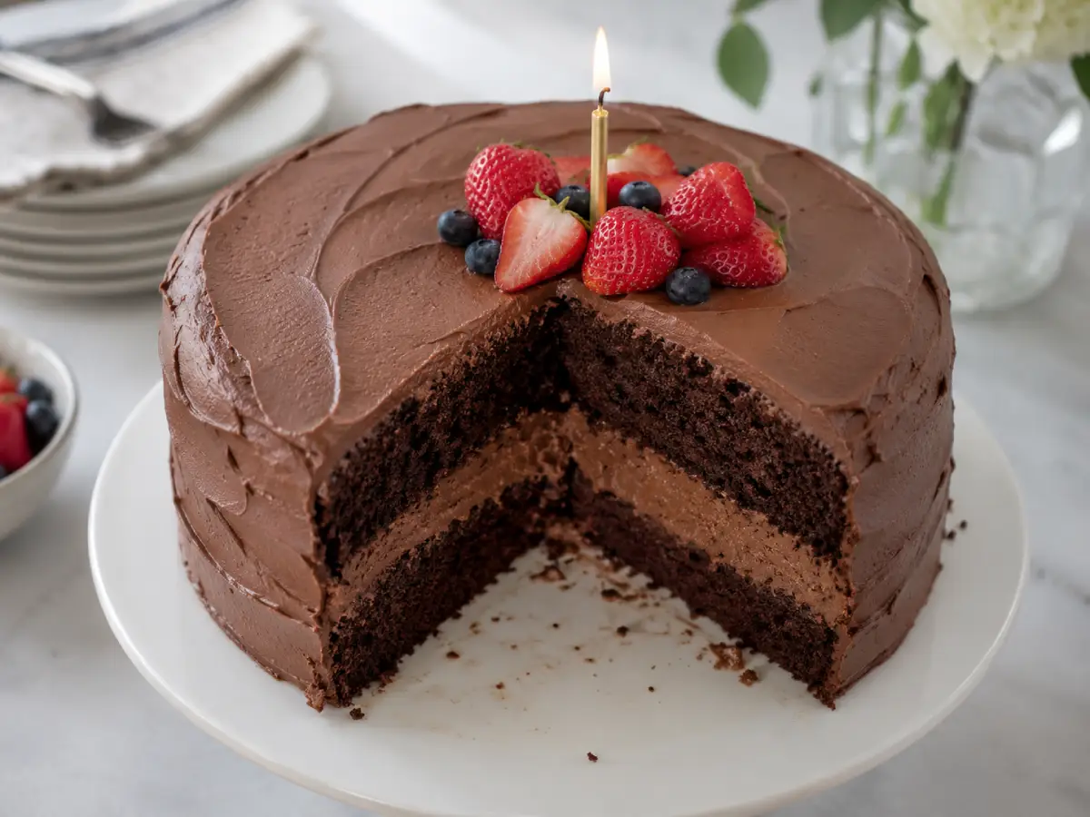 Bolo de aniversário sem glúten, leite, ovos, soja e castanhas