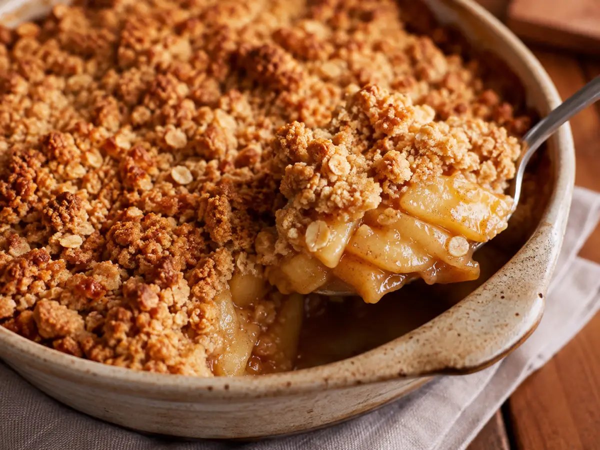 Crumble de maçã com farofa crocante e canela